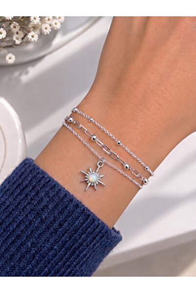 Ervalina Women's Gold Color 3-Piece Pole Star Bracelet Chain Set