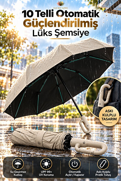 Lucky Love 10 Telli Güçlendirilmiş Lüks Otomatik Şemsiye Rüzgara Dayanıklı Su...