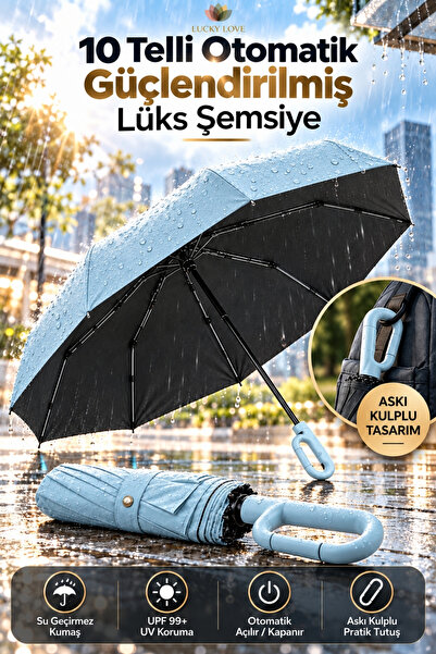 Lucky Love 10 Telli Güçlendirilmiş Lüks Otomatik Şemsiye Rüzgara Dayanıklı Su...