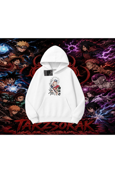Tarzsokak Jiraiya Naruto Anime Character Oversize Unisex Hooded Sweatshirt White