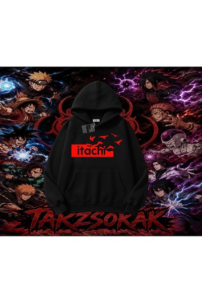 Tarzsokak Itachi Uchiha Naruto Anime Character Oversize Unisex Hooded Sweatsh...