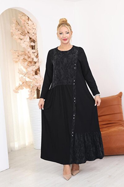 Siyezen Plus Size Buttoned Pleated Dress