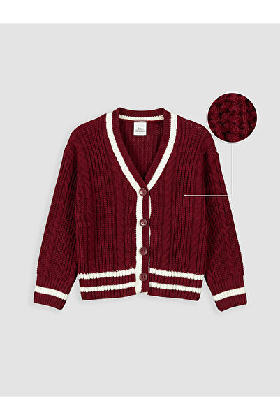 LC Waikiki V-neck striped girl's knit cardigan