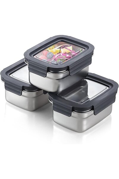 Generic Food Storage Container with Lids, Stainless Steel Rectangular Leak Pr...