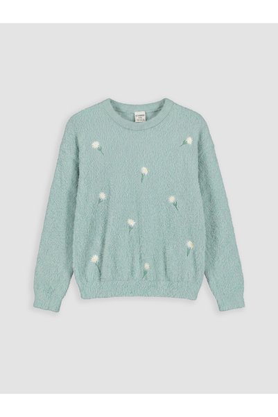 LC Waikiki Crew Neck Embroidered Girl's Knitwear Sweater