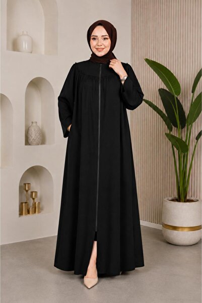 MODAASİ Hajj and Umrah Medina Silk Modern Cut Loose-Fitting Gathered Robe Ferace