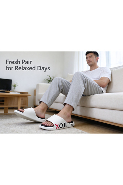 Huanhuan Shoe صندل رجالي بحزام واحد وطباعة حروف، نعل سميك مضاد للانزلاق، مناس...
