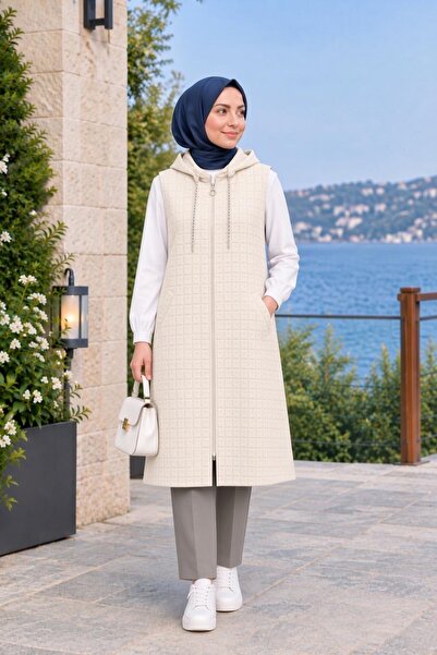 HASALL BUTİK KAPİTONE FEARMUARLI ÇIKARTILIP TAKMALI YELEK CEPLİ