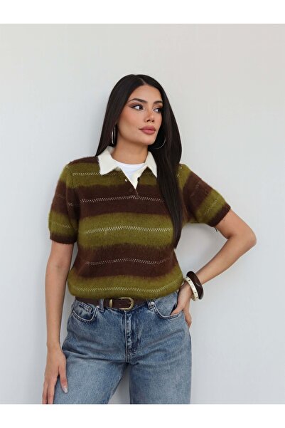 ESRAHELVACI Striped Short Sleeve Knitwear Sweater