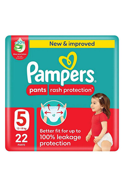 Pampers Rash Protection Pants Diapers, Size 5, +50% Aloe Vera Lotion, 360掳 Le...