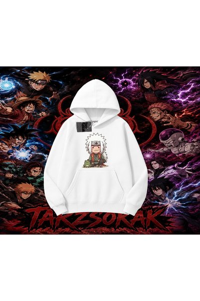 Tarzsokak Jiraiya Naruto Anime Character Oversize Unisex Hooded Sweatshirt White