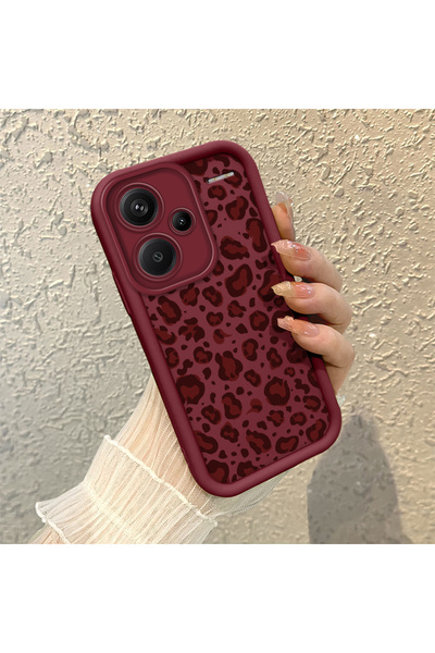 PATTERNOVA Redmi Note 13 Pro Plus+ 5G Uyumlu Moda Bordo Leopar Desen Çarpma D...