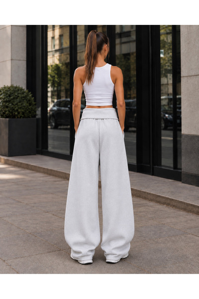 LACASE Pantaloni de trening oversize pentru femei, negri, cu 3 fire, cu talie ondulată