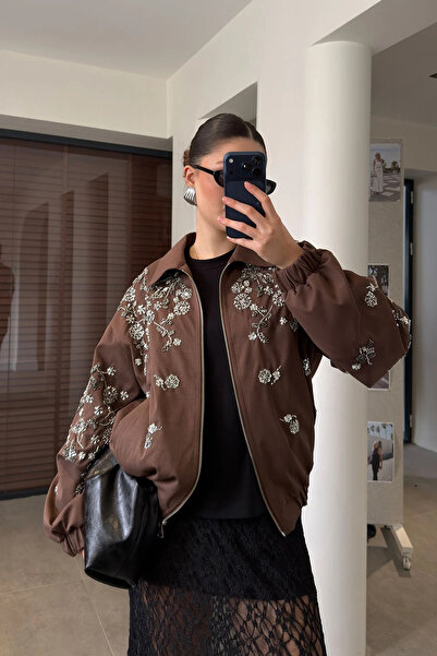 luzuze Imported Stone Embroidered Premium Coat - Brown