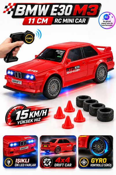 YILDIRIM OYUNCAK Uzaktan Kumandalı 15Km/h Yapan BMW E30 M3 RC Mini Drift Arab...