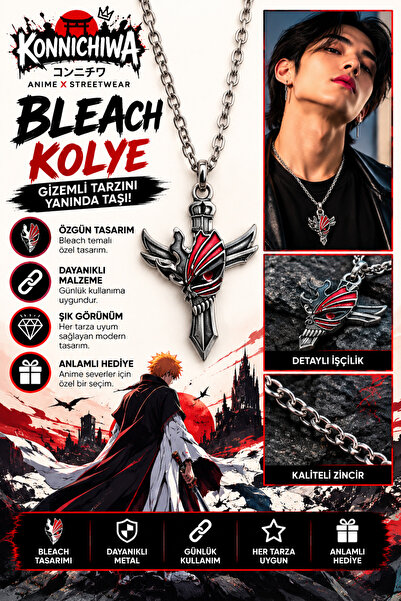 FG KONNİCHİWA Bleach Anime Necklace – Ichigo Kurosaki Hollow Mask Themed Chai...