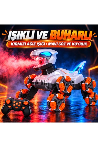 TOTTERİQ Uzaktan Kumandalı Buharlı Dinazor Araba 8 Teker 360° Dönen Işıklı Şa...