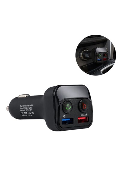 Powermaster PM-24634 Bluetooth 5.0 32 Gb Led Ekran USB/BT/TF/Çift USB 3.4 Amper FM Transmitter