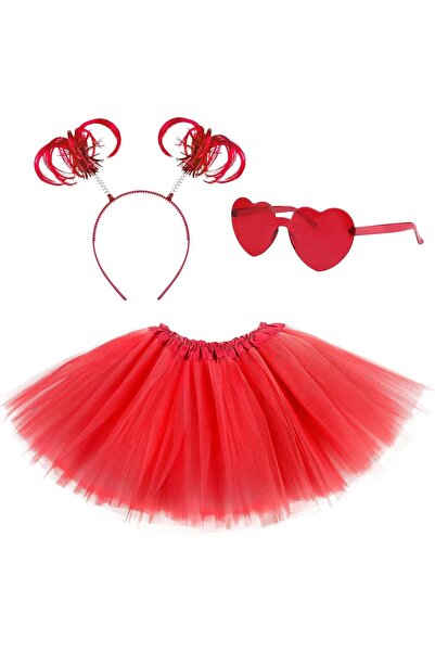 Generic Tutu for Girls, 3 Layered Tulle Tutu Skirts Set with Heart Glasses, P...