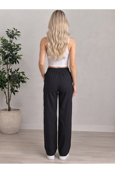 Gelsomino Black Relaxed Fit Fabric Trousers with Flexible Waist Pockets Daily Casual Office Stylish Trousers