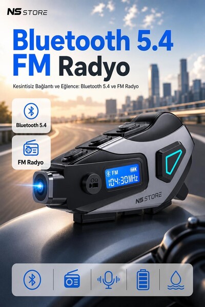 NS Store Kameralı Motosiklet İnterkom Bluetooth 5.4 - DVR Video Kayıt, Gürültü Engelleme, IPX8 Su Geçirmez Sü