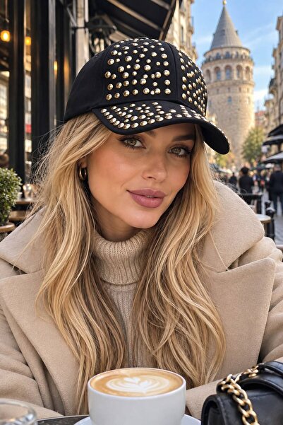MARBERRY Black Gold Trocley Stone Cap Women's Hat