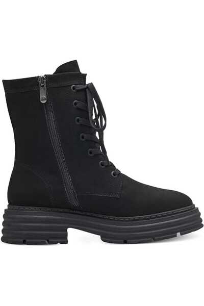 Marco Tozzi Ghete combat de dama din material textil catifelat cu sireturi, Black, 38