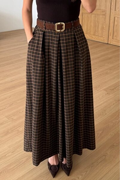 Suziş HARDAL RENGİ, KEMERLİ, PİLELİ EKOSE PANTOLON PER51493