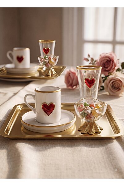 REGNA HOME Fine Living Love Red 10-Piece Catering Set with Tray for 2 People