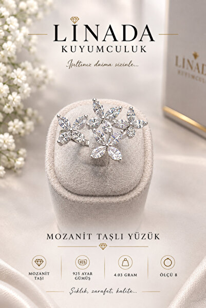 ’tan 925 ayar gümüş Mozanit taşlı yüzük