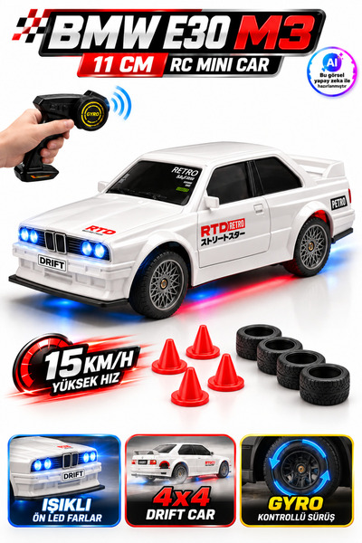 YILDIRIM OYUNCAK Uzaktan Kumandalı 15Km/h Yapan BMW E30 M3 RC Mini Drift Arab...