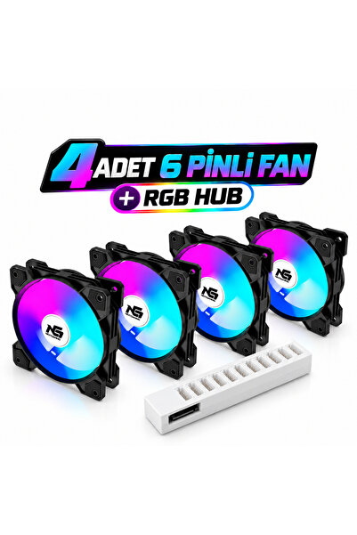 Next Gaming Orion 4 Adet Forward (Düz) RGB 6 Pin 120mm Siyah Fan + RGB Hub Set