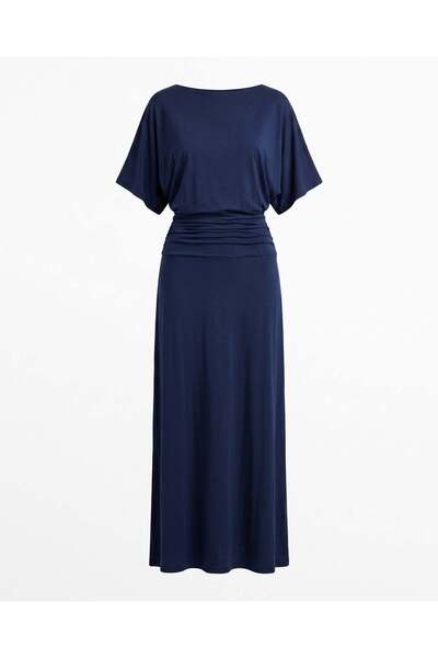 Bade Butik Navy Blue Draped Long Dress