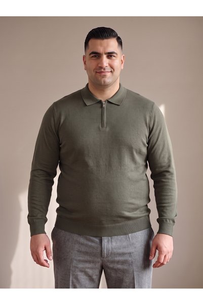 Maccali Hanorac larg pentru bărbați, din tricot, de culoare kaki, mărime mare