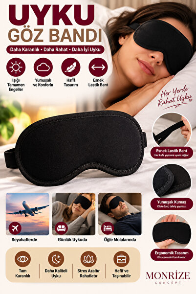 Monrize Concept Siyah Uyku Göz Bandı Spa Masaj Meditasyon Yoga İçin Işık Enge...
