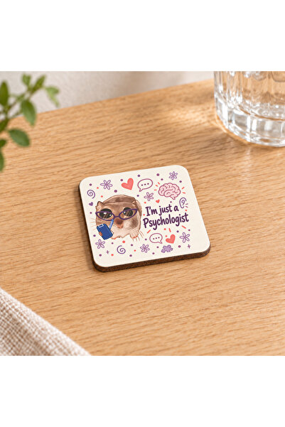 Mor Mürekkep Sad Hamster Psikolog Baskılı 9x9 cm Kare MDF Bardak Altlığı - Ps...
