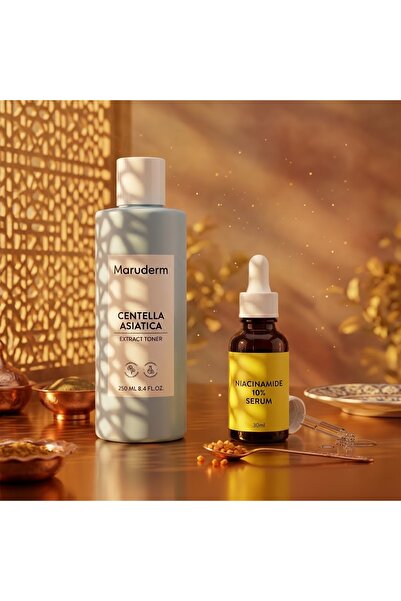 Gözenek Sıkılaştırıcı & Leke Karşıtı Cilt Bakım Seti - Centella Cica Tonik 250 ml + Niacinamide %10 Serum 30 ml (Yağ Dengeleyici & Bariyer Onarıcı)