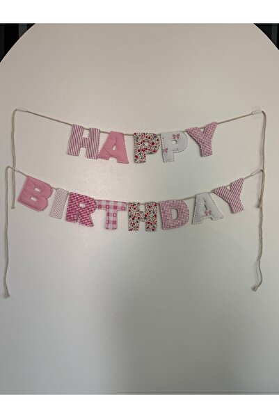 Dolgulu Kumaş Happy Birthday Parti Flaması