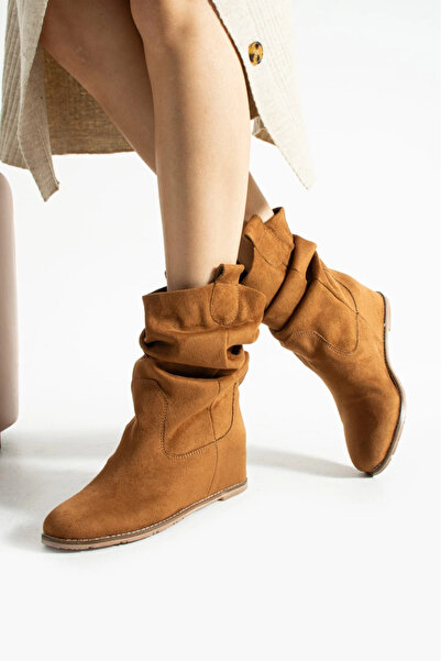 Tibu Ayakkabı Tan Suede Hidden Wedge Heel Boots