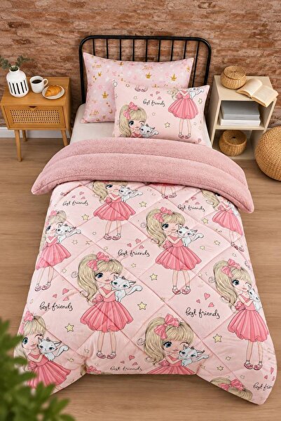 argehome Tek Kişilik Çift Taraflı Peluş Welsoft Pufidik Uyku Seti (Yorgan + L...
