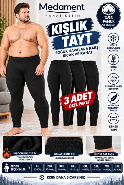 Medament Erkek Kışlık Büyük Beden Tayt 3'lü Paket %95 Pamuk Şardonlu Sıcak Tu...