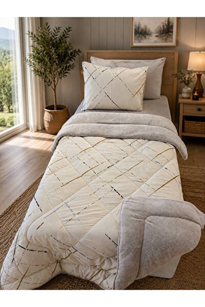 argehome Tek Kişilik Çift Taraflı Peluş Welsoft Pufidik Uyku Seti (Yorgan + L...