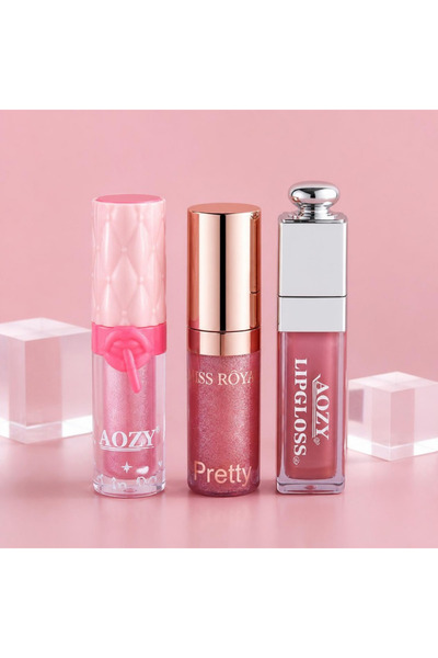 3'lü Lip Gloss Seti - Simli, Işıltılı ve Sedefli Parlak Dudak Parlatıcısı