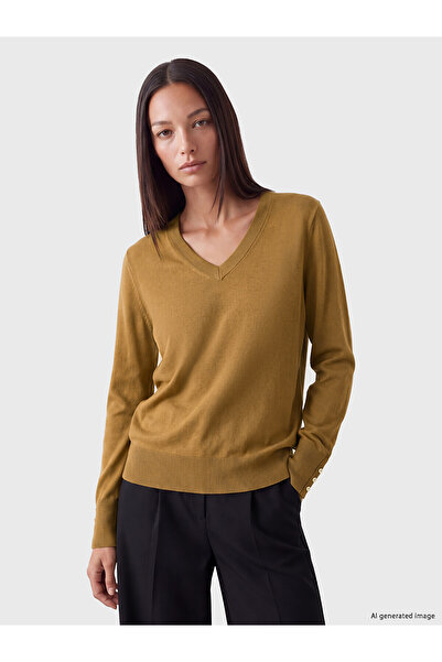 LC Waikiki Nevavm with Difference Lcw Everyday Green Knitwear Plain V-Neck Wo...
