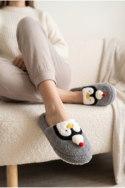 Slipcat Kadın Peluş, Penguen Figürlü, Yumuşak, Kışlık Ev Terliği