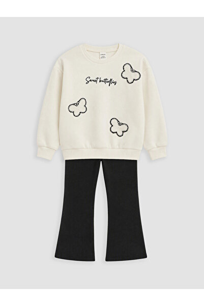 LC Waikiki LCW Kids Ekru Bisiklet Yaka Kız Çocuk Takım