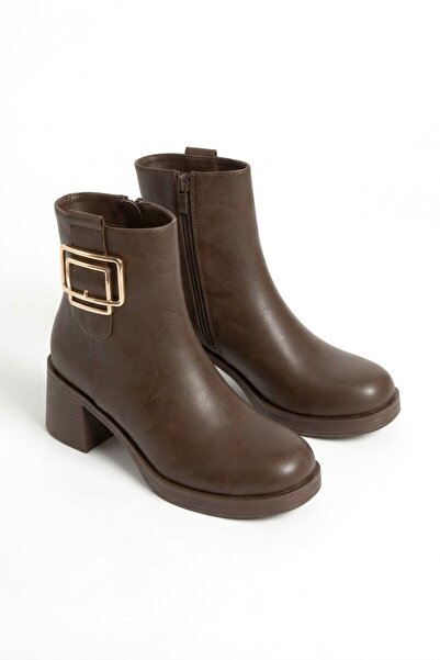 Zerenyus Zrne-B04 High Quality Zippered Brown Heeled Boots