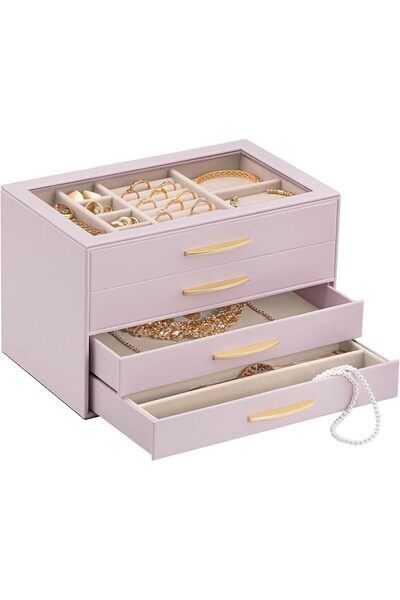Lolalet Jewelry Storage Box for Women, 6-Layer Jewelry Organizer with Drawers...