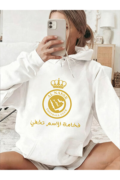MUZİ Al‑Nassr Football Club Vintage Crown Logo With Arabic Text Print Hoodie,...