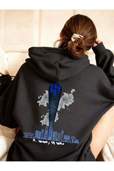 MUZİ Al‑Hilal SFC Riyadh City Skyline Back Graphic Print Hoodie, Unisex Casua...